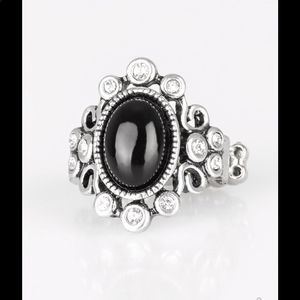 Black Rhinestones Silver Ring